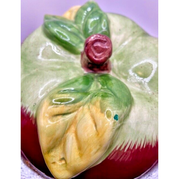 Vintage Ceramic Red Apple Cookie Jar With Lid 8" x 6.5" - Picture 10 of 13